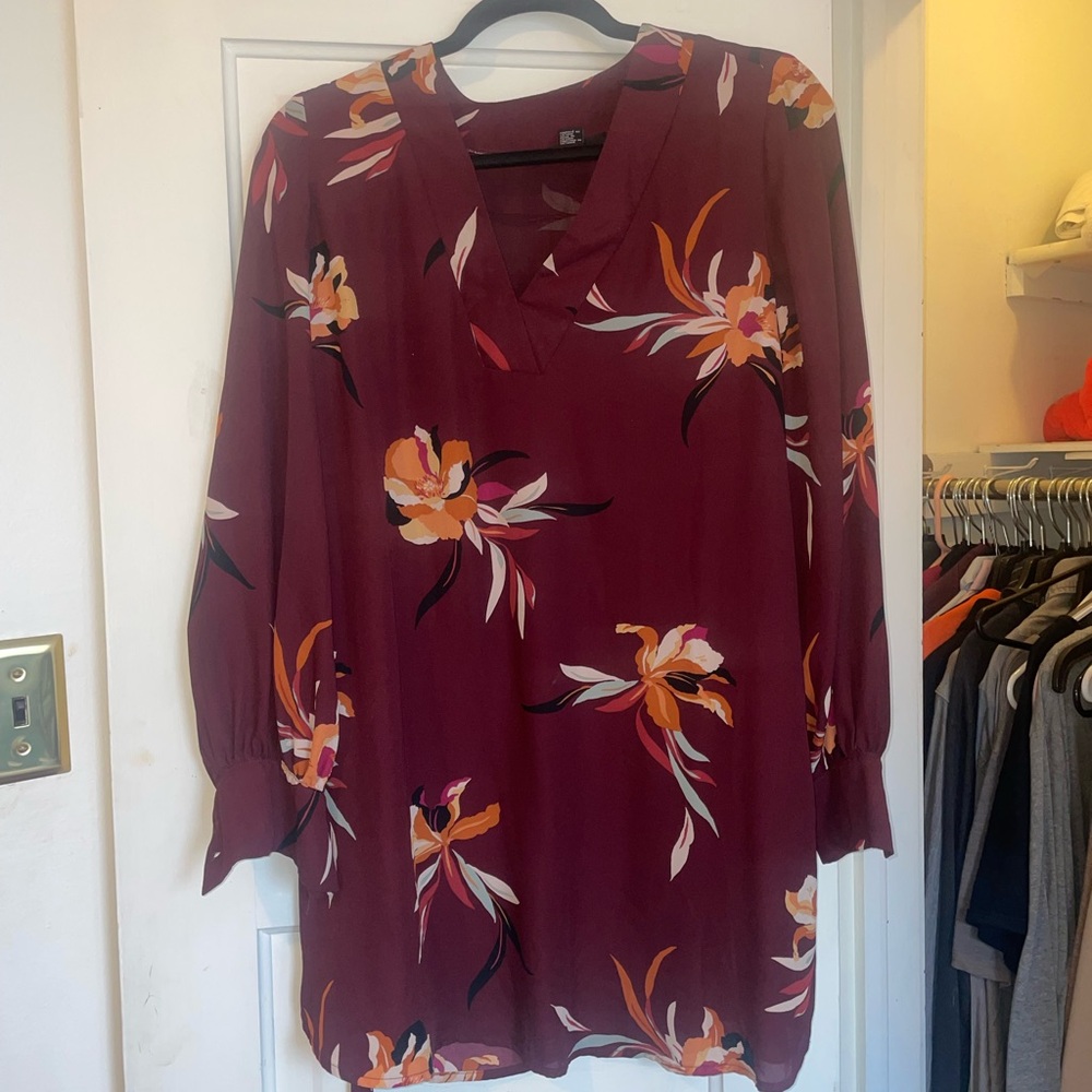 Forever 21 Burgundy Floral Midi Dress